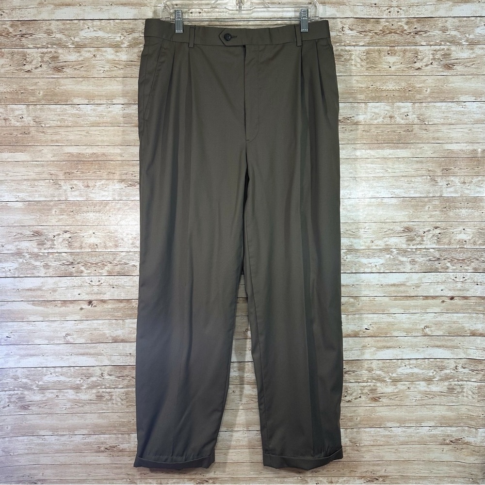 Joseph & Feiss- 100% Wool Brown Pleated Front Cuffed Dress Pants- Size 34X29